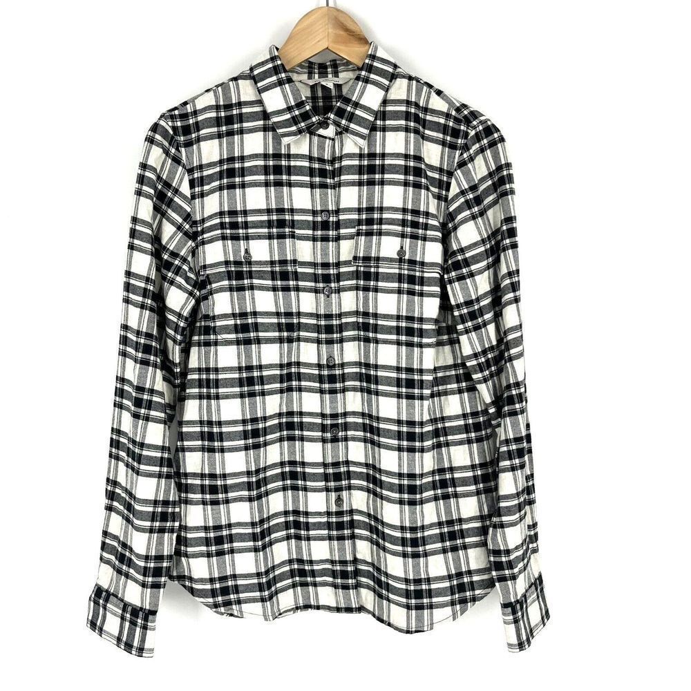 L.L. Bean Black and White Plaid Button Down Shirt